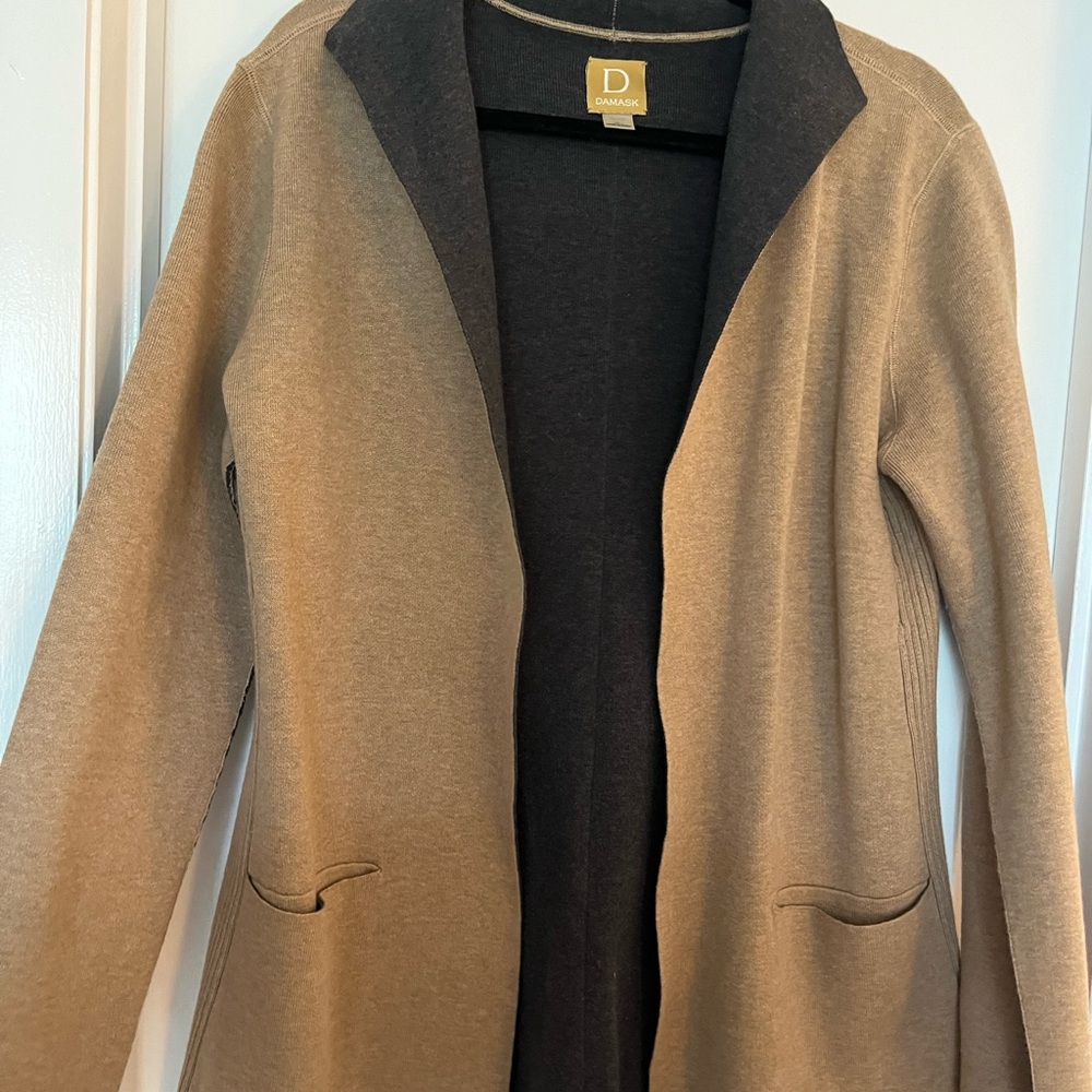 Tan and Black Cardigan Blazer for a Sophisticated Look